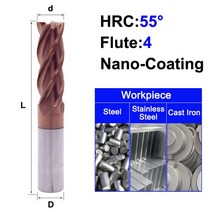 MZG HRC 45 55 65 2 에지 4 플루트 스퀘어 밀링 커터 티타늄 가공 CNC 경질 합금 카바이드 공구 텅스텐 스, 04 4F55C_11 5X5X50L