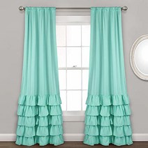 Lush Decor 화이트 러플 창문 커튼 거실 식당 침실용 빈티지 시크 농가 스타일 패널 (싱글) 213.4cm x 127cm(84인치 50인치) 3552343682