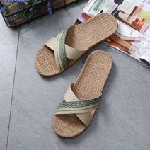오키노피 린넨 왕골 슬리퍼 라탄 마 실내화 거실화 사무실화, 엑스밴드_그린