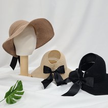 banhany 썸머 라피아 밀짚 돌돌이 백 리본 와이어 넓은 챙 자외선 차단 보넷 보닛 햇 banhany