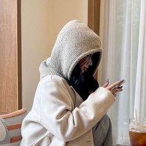 [당일출고/국내생산/4corol]울 오버핏 니트 골지 후드 넥 워머 단추 바라클라바
