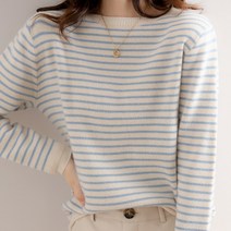 디커스텀 여성용 라운드넥 스트라이프 니트 티셔츠