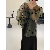 얇은 자외선 차단 셔츠 여 봄여름 퍼프 긴팔 오간자 플리스 탑