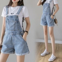 패션 한판 루즈핏 데님 멜빵 반바지 여학생 슬림핏 날씬한 데님 반바지 얇은 핏