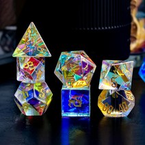 Lucky-M 원석 주사위 DND 주사위 청록색 하울라이트 주사위 던전 앤 드래곤 주사위 미니 주사위 세트 롤 플레잉 게임 주사위 세트 D&D 액세서리 선물 (하울라이트), 7.rainbow Mirror