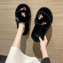 모직 슬리퍼 여성 야외 라인 석 인터넷 연예인 2021 새로운 가을 겨울 한국어 스타일 유행 신발 홈 면화 슬리퍼 신발
