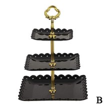 애프터눈티세트 3단 2단 트레이 European Tray Holiday Party Three-layer Fruit Plate Square Dessert Candy Dish Cake, [02] black