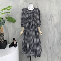 [가을신상무배]모던 격자 밴딩 셔링 플레어 원피스