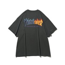 THRASHER 투톤 플레임 반팔 티셔츠 차콜