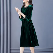 봄 가을 겨울 원피스 골드 벨벳 드레스 여성