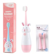 어린이 전동 칫솔 토끼 패턴 음파 보호 교체 헤드 전문 디자인, 04 Pink set