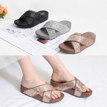 런슈즈 (국내제작) 발편한 쿠션 반짝이 펄 글리터 엑스 여성 사무실화 여자 여름 슬리퍼 4cm