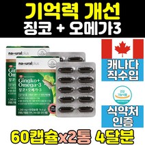 은행 잎 추출물 기억력 개선 2통 EPA DHA 건강기능식품 캡슐 혈행개선 건강 캐나다
