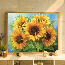 푸아이 3D 보석십자수 행운 해바라기 60x45 DIY 거실 사무실 집들이 개업선물 인테리어 소품(사이즈 7종)+행운십자수(30x30)PRW357, 90x70cm