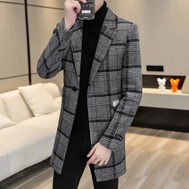 DFMEI 도톰 체크 하프 울 코트 추동 남성 모직 코트