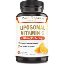 Pure Organic 리포좀 리포조말 비타민 C 씨 메가도스 1400 mg 180 캡슐, 180 캡슐 (1팩), 180정