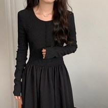 [랜덤플레이]주름 라운드 슬림핏 벌륜 롱 원피스
