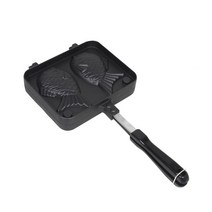 붕어빵기계Taiyaki 일본 물고기 모양의 Bakeware 와플 팬 메이커 2 캐스트 홈 케이크 도구, 01 black