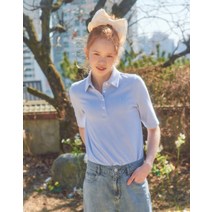 22SS 블루 로고자수 면혼방 5부소매카라티셔츠 HSTS2B428B1