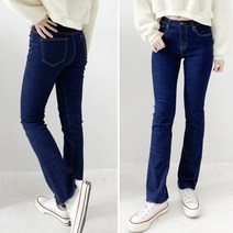 [즈본] 여자 밴딩 진청 세미부츠컷 청바지 생지데님 밑단커팅 팬츠