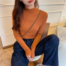 긴팔 이너셔츠 솔리드 무지 슬림 이너웨어 반 폴라넥 소매 여성 상의 봄 가을니트 티셔츠 트렌드 912951004