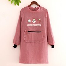 순면 긴팔 앞치마 가정용 주방가운 어른 여자 패션 러블리 2021 요리 작업복, 순면 긴팔 지퍼 포켓 딸기 토끼 와인