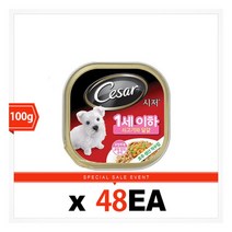 [브이펫] 시저 1세이하 쇠고기와 달걀 100g 48캔/무료배송, 상세 설명 참조