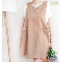 홈앨리스 브이넥 코튼 옆묶음 앞치마 원피스앞치마 빅사이즈커버 앞치마, 베이지, 1개