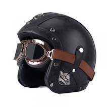YSDL 사계절 남성 여성 복고풍 가죽 하프 할리 헬멧 배달 오토바이 스쿠터 바이크 라이딩 헬멧, AJH
