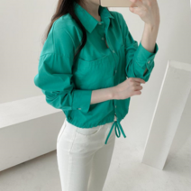 브이와이 여자 면원단 연분홍 민무늬 탱크 더블포켓 셔츠