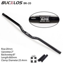 카본핸들바 BUCKLOS 산악 자전거 핸들 바 31.8mm Mtb 라이저 25.4*620-780mm 제비 초경량 M 타입 바이크 산악자전거, 25.4-660-20mm-Black