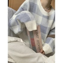크롭 니트 세미 니트티 스웨터 넥 타탄체크 프린트 프레피룩 스타일 풀오버 여성 심플 학생