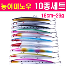 MEN피싱 농어 미노우 18cm 26g 배스루어 플로팅 미노우 하드베이트 빅베이트, (18cm-26g) 농어미노우 10종세트