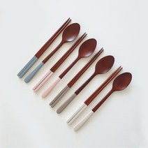 [쿠커스 판다] 천연 옻칠 파스텔 투톤 수저세트(숟가락+젓가락) 우드 나무, 블루