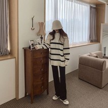 [천삼백케이] [코지23] 여자 다리 길어보이는 체형커버 밴딩 니트 부츠컷 팬