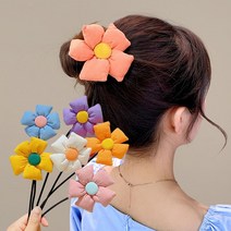 로우번 똥 당고머리 묶기 와이어 플라워 머리끈 헤어밴드 액세사리 긴머리고정 2개