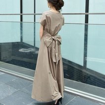 soooooo몰_왕리본 반팔 롱원피스 S38692 여름신상 면원 브이넥 무지 박시 여성스런_더수sSHOP