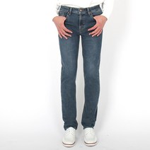 게스 남성 겨울 기모청바지 슬림 스트레이트 미디엄블루 데님팬츠 ML4D6170