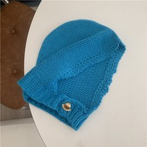 울니트바라클라바 여성을위한 한국 블루 발라 클라 바 모자 가을과 겨울 파일럿 버튼 니트