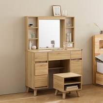 [스툴1+1이벤트] 파로마 티아나 LED 수납 서랍 화장대세트 스툴포함세트+원목쿠션추가증정, 오크+트위드브라운원목쿠션