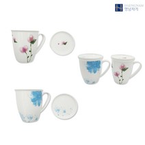 행남자기 플라워 뚜껑머그 컵세트 뚜껑있는 머그잔, 단일