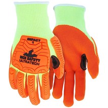 MCR Safety UT1955M UltraTech 13 게이지 하이퍼맥스 작업 장갑 가시성 높은 오렌지 TPR 충격 보호 안전 니트릴 폼 코팅 손바닥 및 손가락 끝 미디엄 USA