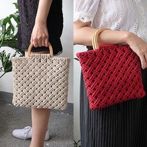 마크라메 손뜨개 가방만들기 토트백 DIY 제작 키트, 골드링, 아이보리