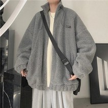 남성캐쥬얼자켓 남성용 재킷 램 폴라 플리스 느슨한 트렌드 남자 트렌치 코트 따뜻한 지퍼 남성 의류 겨울 양털 남성용 윈드 브레이커 재킷