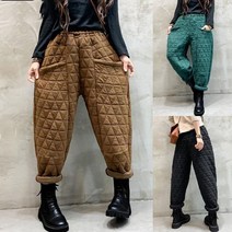 M~4XL 여성 방한 와이드팬츠 패딩 바지 밴딩 팬츠 누빔 솜바지 겨울