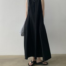BAISLUN 여성 네츄럴 린넨 A라인 데일리 민소매 무지 롱 원피스