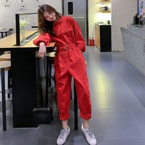 봄 가을 여성 점프수트 카라 긴팔 무지 벨티드 빅사이즈 팬츠 긴바지 캐주얼 5컬러 A15