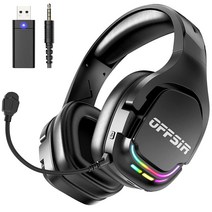 OFFSIR PC PS5 PS4용 마이크가 있는 무선 게이밍 헤드셋 블루투스 헤드셋 2.4G USB 헤드폰 RGB 조명 및 50mm 스피커 포함 플레이스테이션 맥 컴퓨터 노트
