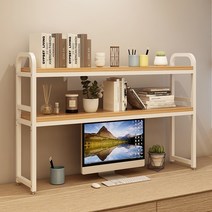[새하영]책상 선반 책꽂이 학생용 기숙사 사무실 다층 심플 컴퓨터 책상 수납대, 화이트철+원목색선반