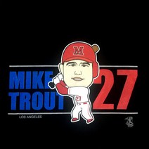 로스엔젤레스 에인절스 마이크 트라웃 MLB 티셔츠 캐릭터 블랙